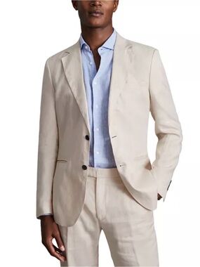 REISS Men’s Tan Beige Kin Linen Slim Fit Suit Jacket Size 40R
